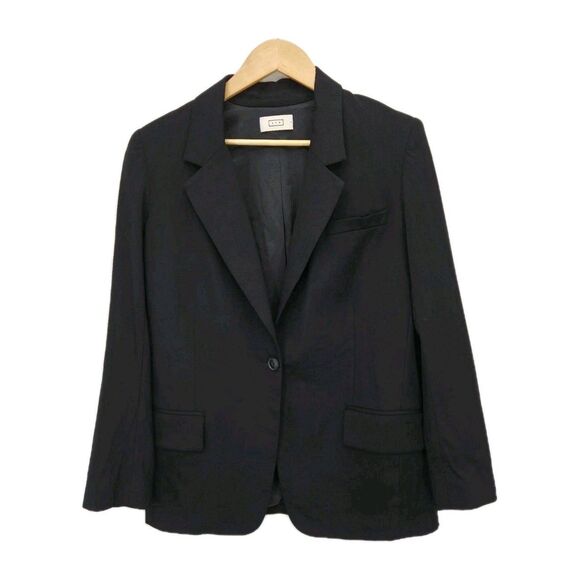 AYR Womens Virgin Wool Stretch Blazer Jacket Single Button Black Size Small - Picture 1 of 4